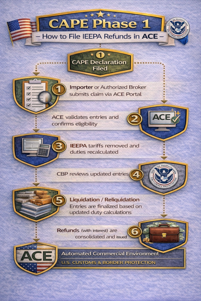 CAPE Phase 1 process for IEEPA tariff refunds through CBP ACE portal